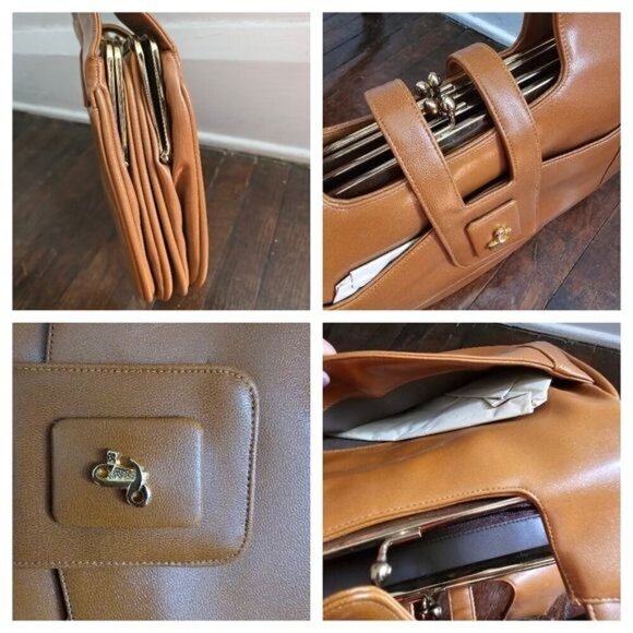 Vintage Lou Taylor Light Brown Structured Leather Classic Shoulder Purse - Picture 3 of 10